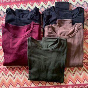 NEW - 5 Women's Solid Color Thermal Lined Crewneck Long Sleeve Tops - Size XL